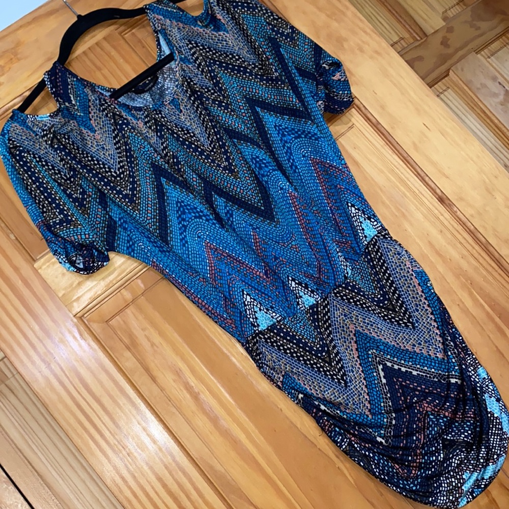 Mosaic Cold Shoulder Bodycon Dress